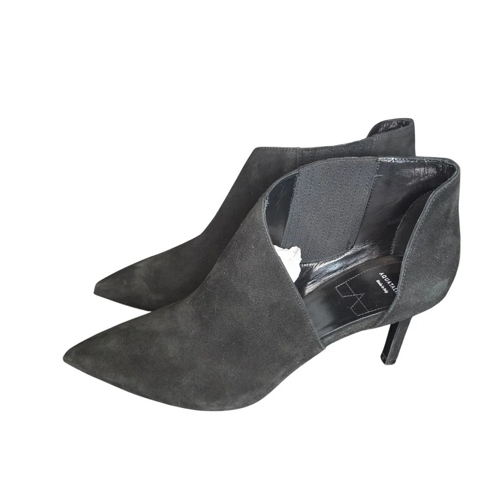 Aquatalia Black Suede Pointed Toe Ankle Boots 9.5 Stiletto Heel Made Italy